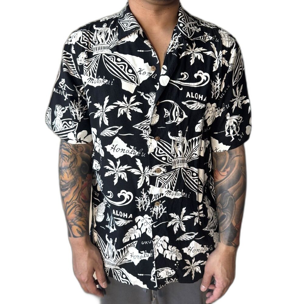 Vintage Polo Ralph Lauren Hawaiian shirt King Kamehameha statue Aloha wear 10327